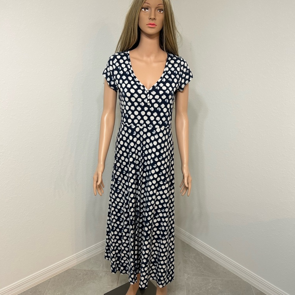 Chaps Navy and White Polka Dot Maxi Dress